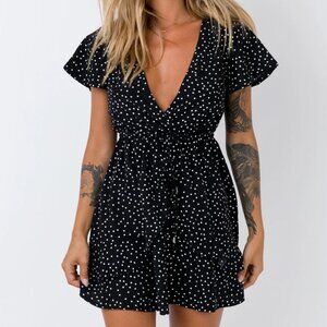 Princess Polly - Bobbie Black Polka Dot Tie Waist Dress
